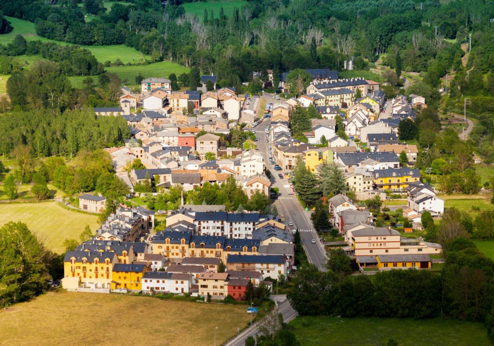 Top view of town in  Pyrenees. Castejon de Sos, Aragon